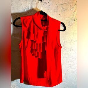 Banana Republic petite Small red blouse- ruffles,tie neck, gorgeous red color
